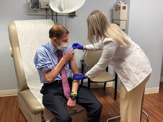 Blumenthal received his COVID-19 booster and annual flu shot.